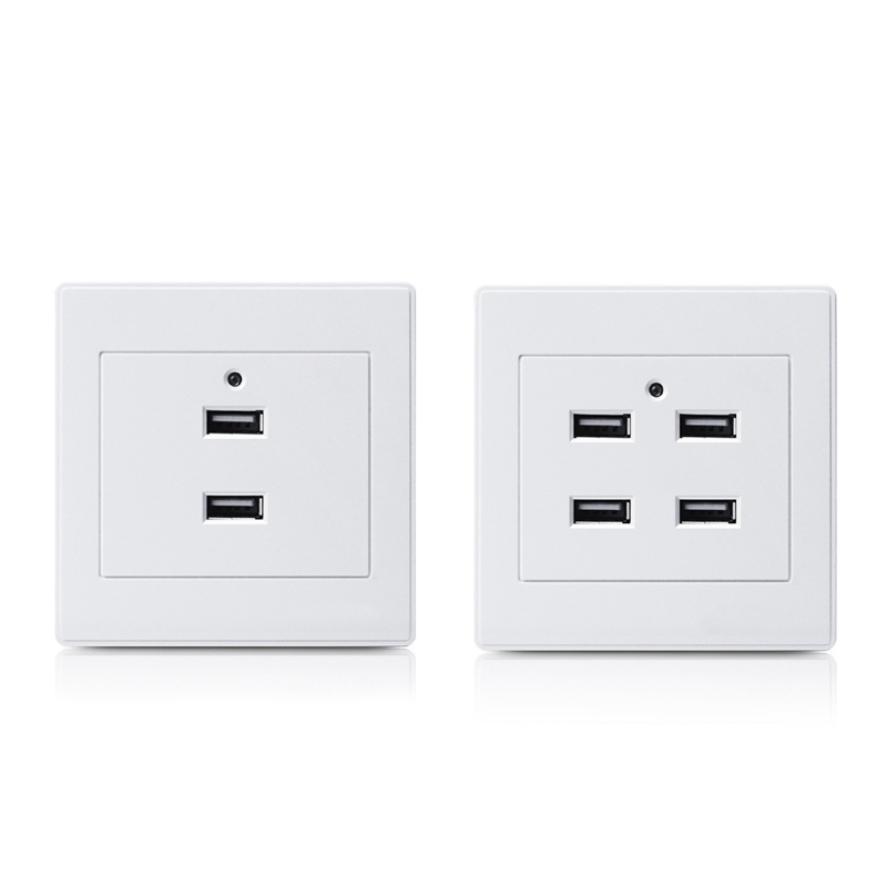 2/4 Ports USB Electrical Socket Wall Mounting Charger Station Power Adapter Plug Outlet 110V-250V for Home Office Use