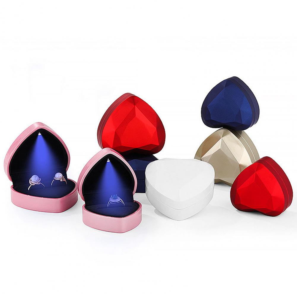 Ringbox in Herzform mit LED-Licht, Taschenformat, tragbarer Ring-Schmucketui für Vorschläge, Verlobung, Hochzeit, Verpackung, Showboxen