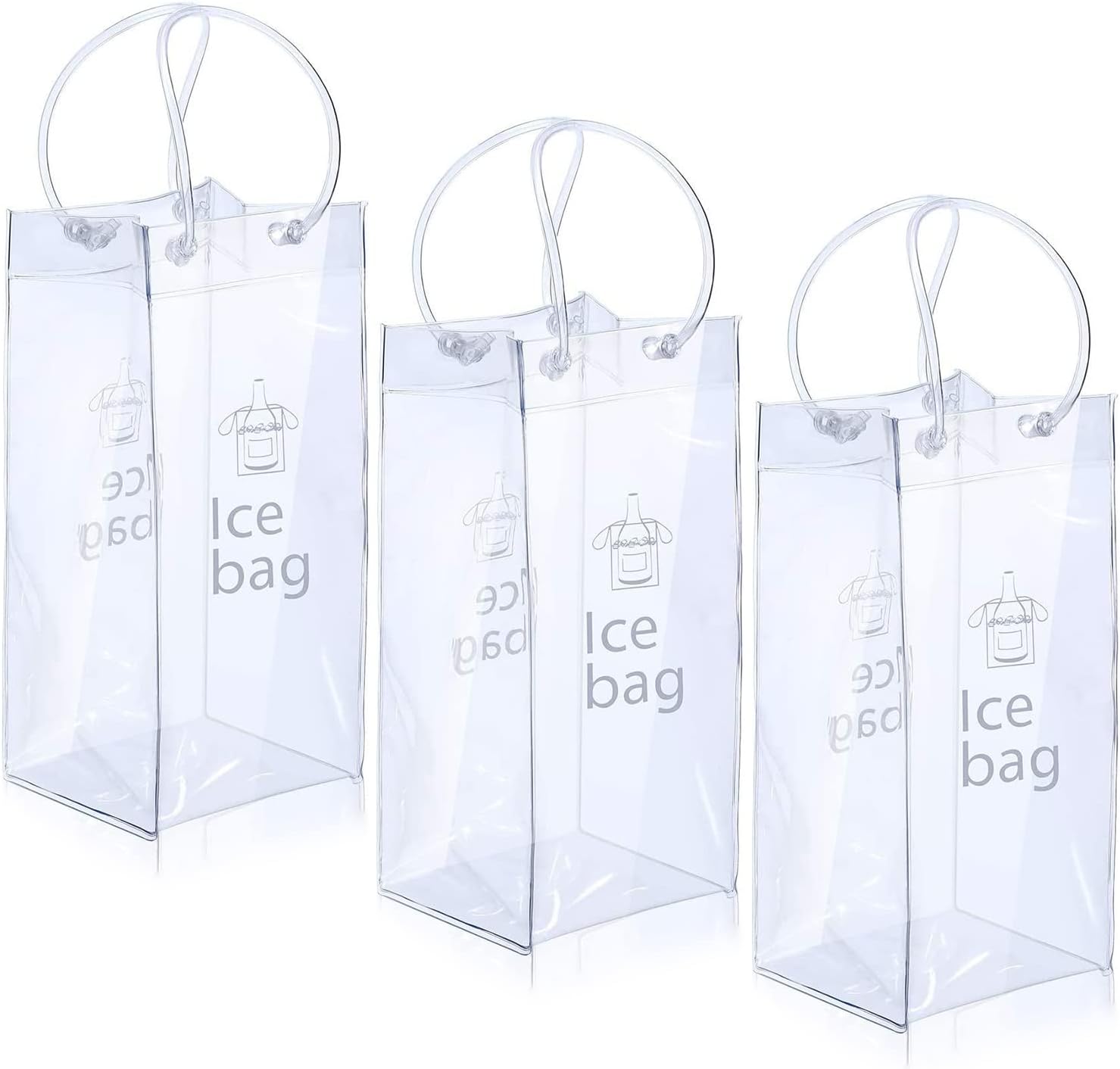 3 Stück Wein kühler zusammen klappbarer klarer PVC-Beutel Wein kühltasche mit Griff Eis Wein beutel für Champagner Bahre Getränke: Blau
