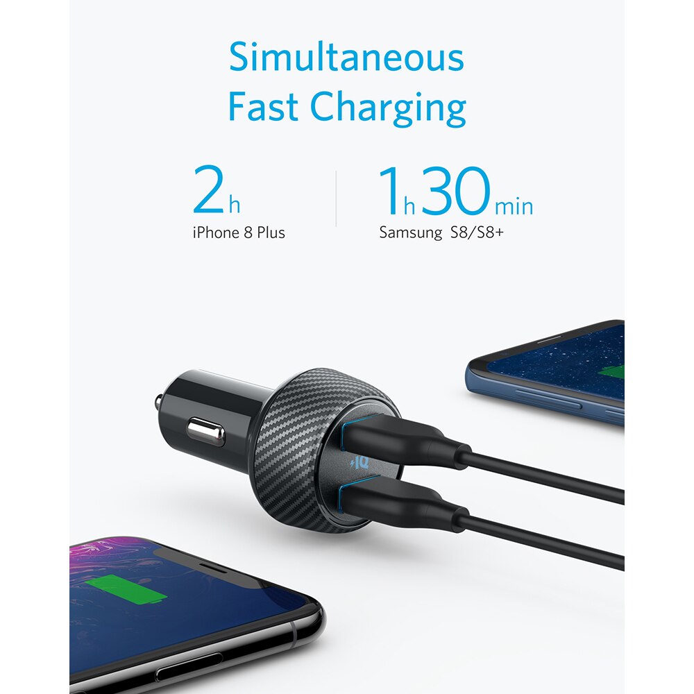 Anker-cargador rápido USB Dual de 30W, Compatible con dispositivos de carga rápida, PowerDrive Speed 2 con PowerIQ 2,0 para Galaxy, iPhone, etc.