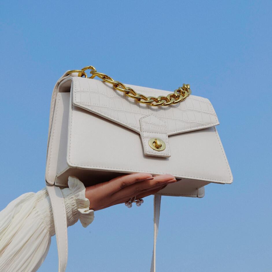 Stenen patroon ketting tas pu leren dames handtas slot schouder tas