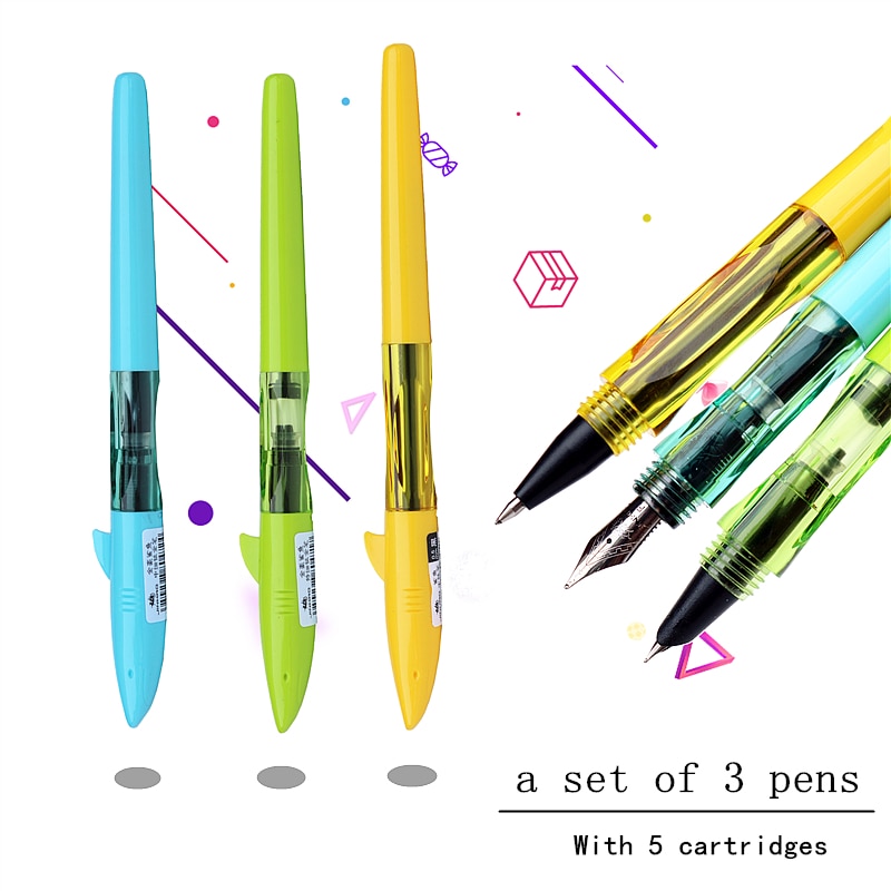JINHAO 3 pen een set leuke Haai pen Plastic vulpen Met Blauwe inkt capsule Student schrijven pen voor kid
