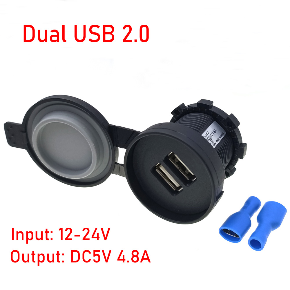 12-24v biluttag med dubbla typ-c-uttag,  pd3.0 qc3.0 usb-snabbladdningskontakt för telefon, vattentät adapter för bilar och båtar: Armégrön
