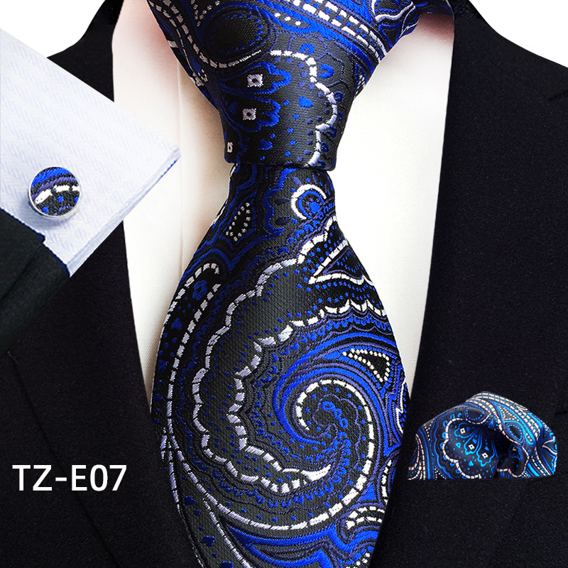 Gold Paisley Silk Ties For Men Luxury 8cm Royal Striped Necktie Pocket Square Cufflinks Set Jacquard Weave Tie Suit Accessories: Dark Grey