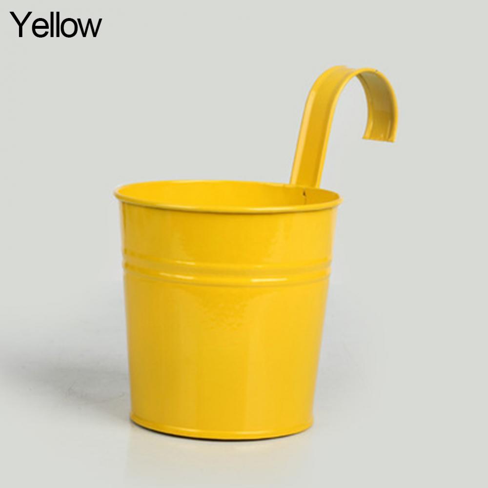 1pcs Multilcolor Metal Hanging Flower Pots Fence Hanging Plant Pots Garden Balcony Wall Vertical Hanging Bucket Holder Basket: Yellow