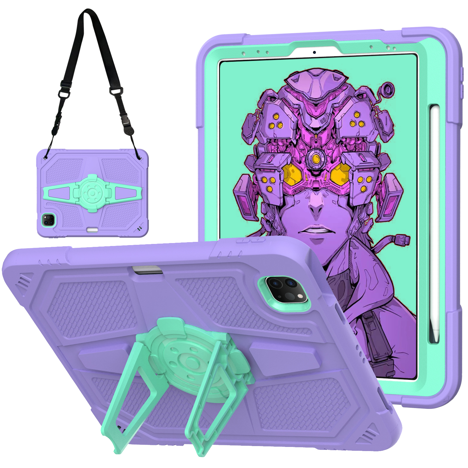 Case For iPad Air 4 5 10.9 inch Pro 11 PC Silicone Folding Built-in Kickstand Cover Shoulder Strap Pen Slot: SKY BLUE