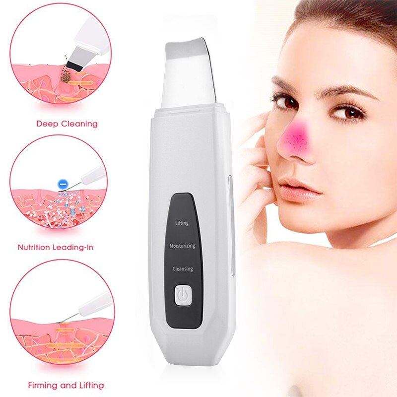 Máquina de limpieza ultrasónica con pala, instrumento poroso de belleza facial, limpiador de espinillas
