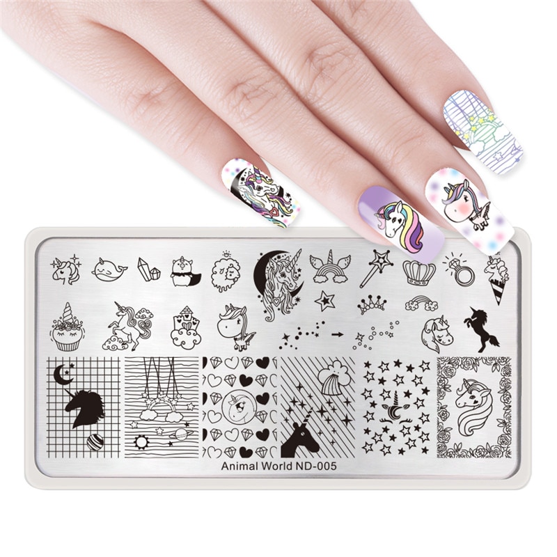 Nicole Dagboek 5 Pcs Stempelplaten Nail Animal World Series Kat Uil Tijger Rechthoek Nail Art Image Plates