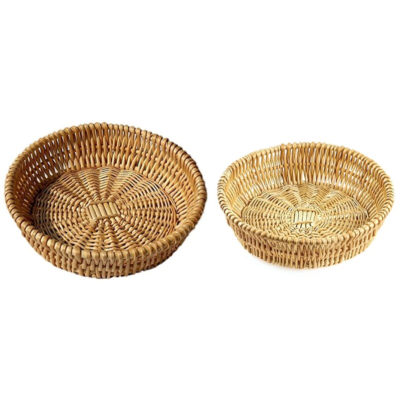 Hand-Woven Basket, Wicker Basket, Food Serving Basket for Bread, Fruit, Vegetable Storage, Basket