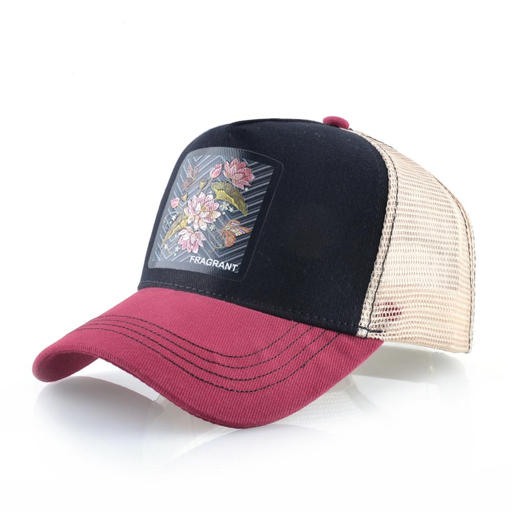Justerbare baseball caps kvinner sommer pustende snapback pappa lue for menn patch baseball lue utendørs bomull netting lue: Rød 2 blomst