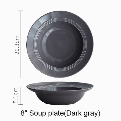 European Ceramic Round Soup Plate Simple Italian Pasta Dish Plate Straw Hat Tray Steak Plate Western Dishes: dark 8 soup plate