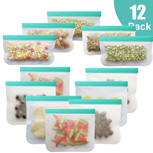 BEEMAN 12pcs Silicone Zip Bag PEVA Silicone Food Storage Containers Leakproof Reusable Shut Bag Fresh Bag Food Storage Bag: 12 pieces