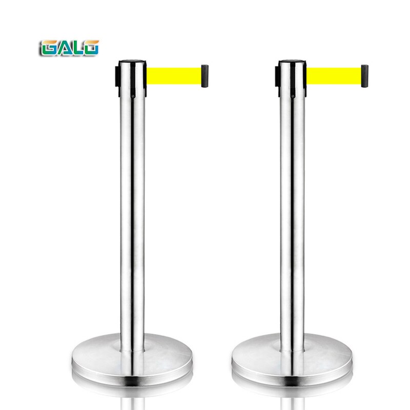 3meters Stainless Steel Warning Line Traffic queue barrier post Crowd Control Barrier 2pcs a Pair for: Yellow