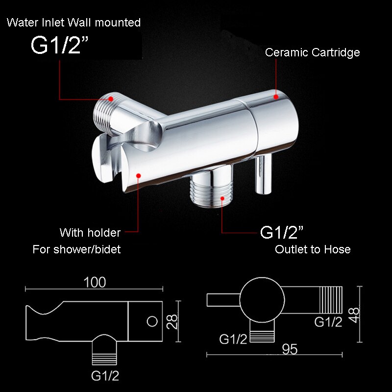 Bathroom Toilet Shattaf angle Valve Holder Brass Multifunctional Toilet Bidet Valve with Holder chrome plated wall mounted