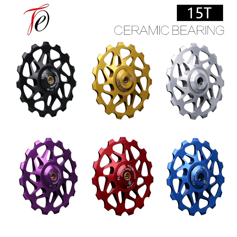 15 T Bike Achterderailleur Pulley MTB roller Idler Road fiets Keramische lager 7005 Aluminiumlegering Wiel fietsen Onderdelen accessor