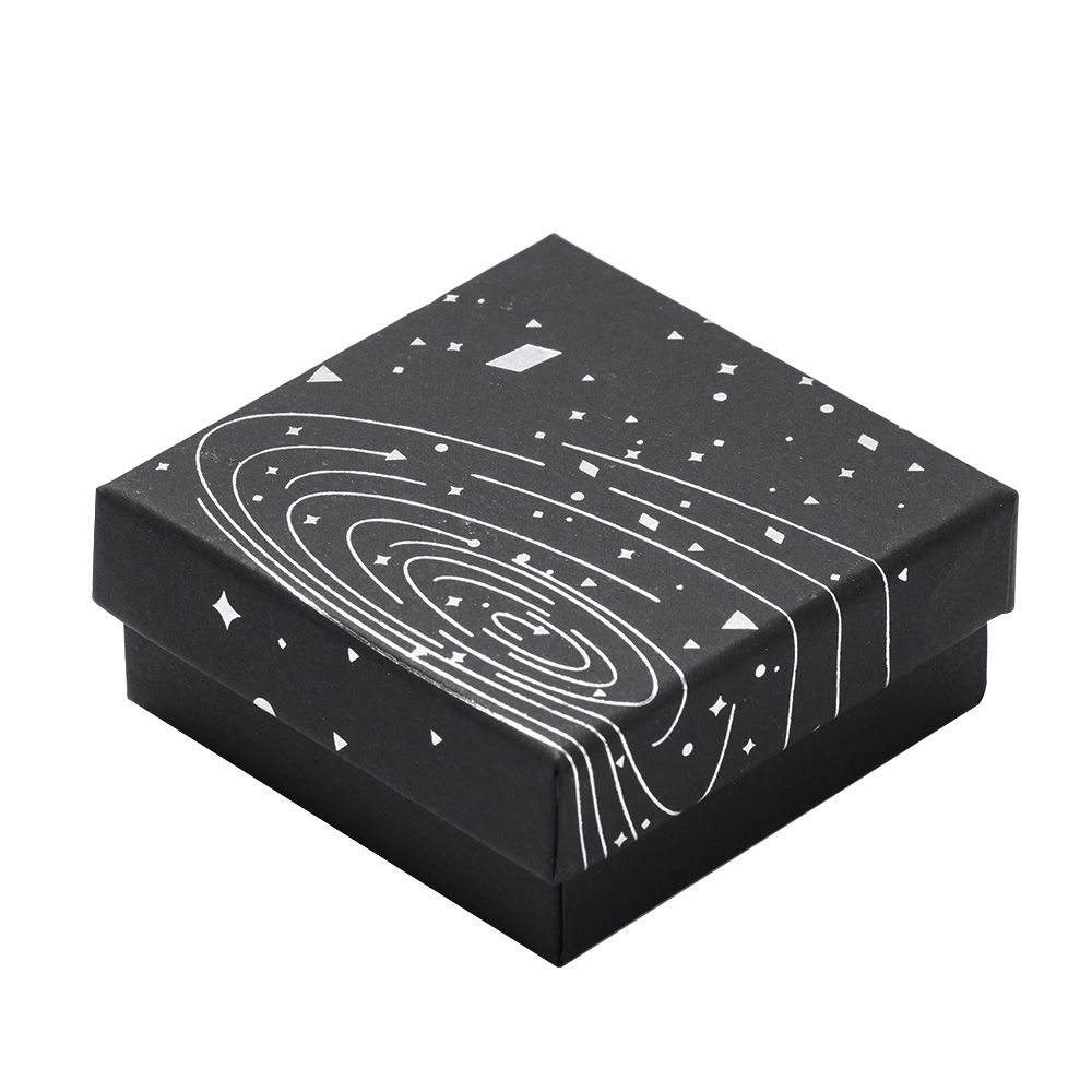 Smykkeskrin stjerne sølv smykkeskrin til smykker øredobber ringe halskjede armbånd svart bag kartong med blått gullbånd: 7 x 7 x 3