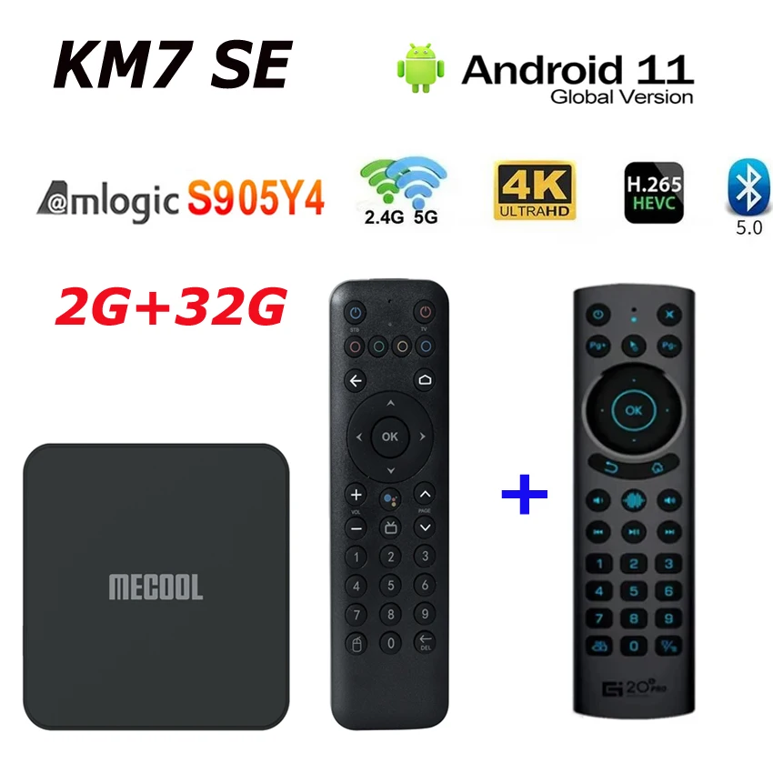 MECOOL KM7 SE 2G+32G Amlogic S905Y4 BT5.1 2.4G&5G WiFi Android 11 TV BOX AV1 2T2R