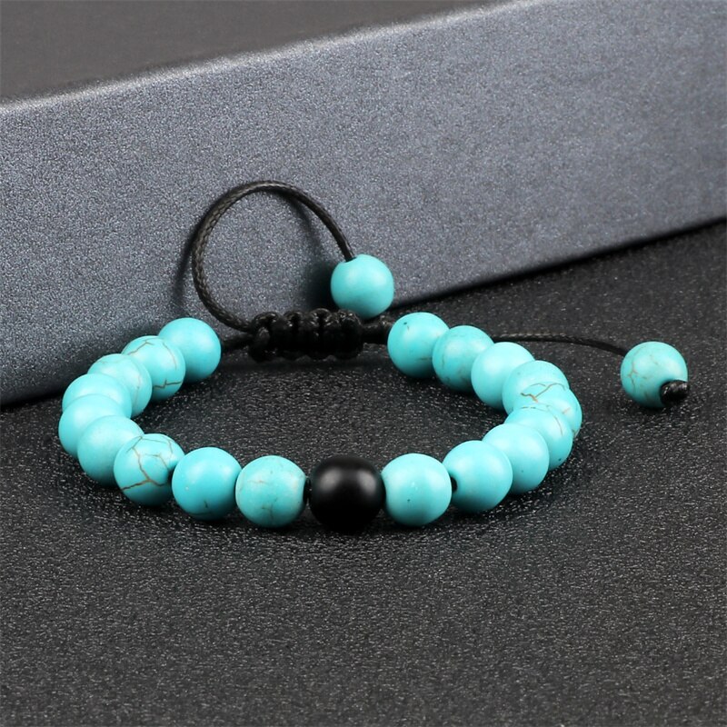 Pulsera de piedra de Lava negra Natural para hombre y mujer, brazalete trenzado ajustable con cuentas mate, Ojo de Tigre, howlita, 8mm