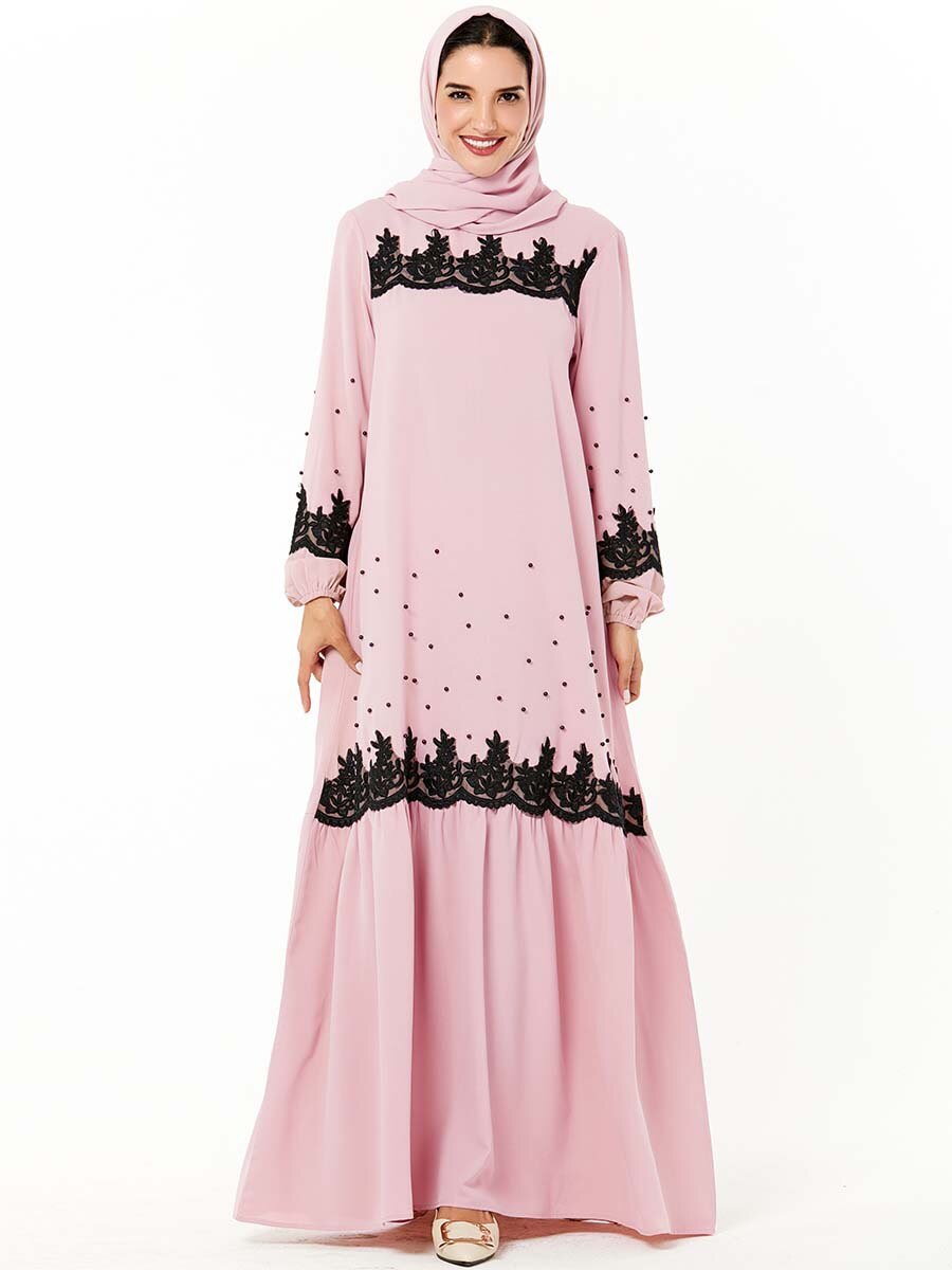 Dubai Arab Abaya Muslim Dress Women Beading Embroidery Cotton Big Swing Hijab Dresses Moroccan Kaftan Kimono Islamic Clothing: XL