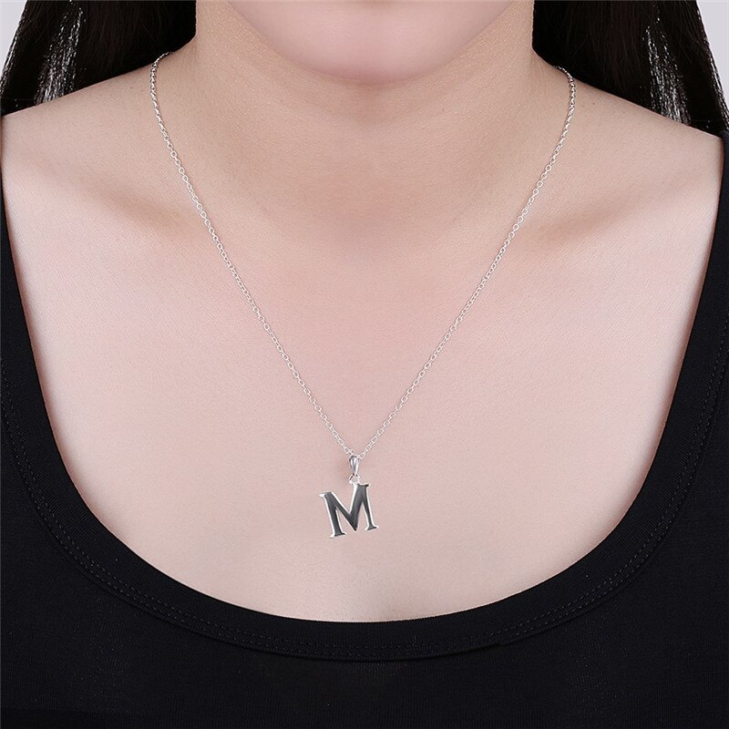 Jewelry 18 inches 925 Sterling Silver Link Chain Letter M Pendants Necklaces Fine Women Wedding Party