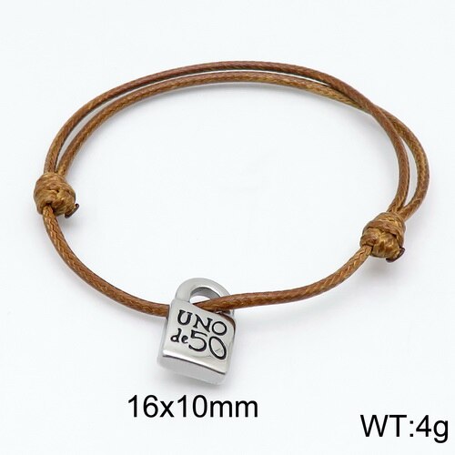 Women Men Silver Color Gold Stainless Steel key UNO de 50 Lock Black Red Brown Pink Rope Bracelet Jewelry: 6