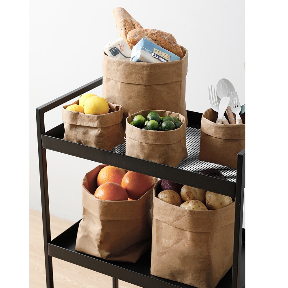 Reusable Produce Bags Kraft Paper, Washable Zero-waste fruit and vegetable organizer bags for refrigerator,Toy Grocery bag