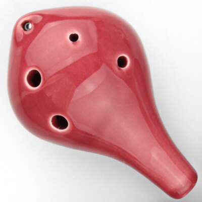 Ocarina-Colgante de cerámica con 6 agujeros para principiantes, Ocarina pequeña de boca larga, tono Alto C, recuerdo turístico, juguetes de enseñanza, 4 colores: Pink