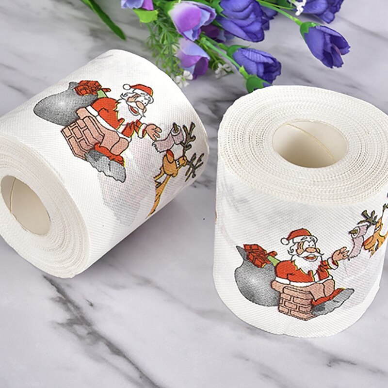 2 Layers 15 Rolls of Merry Christmas Hand Roll Paper Santa Printing Roll Paper