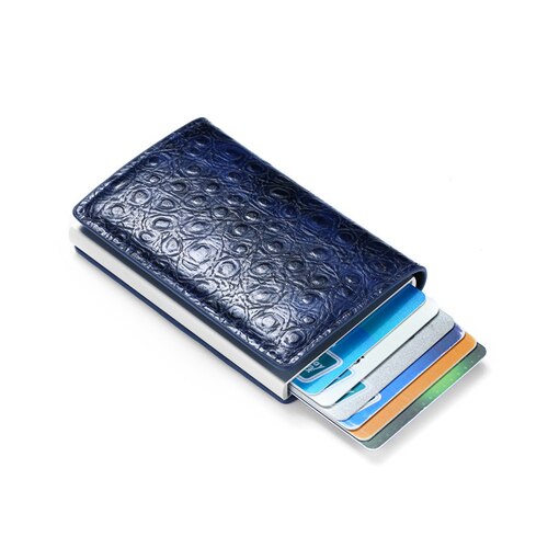 Zovyvol Dunne Slanke Mannen Portefeuilles Rfid Smart Wallet Credit Card Holder Metal Pass Secret Pop Up Minimalistische Portemonnee Kleine Zwarte portemonnee: blue zf004