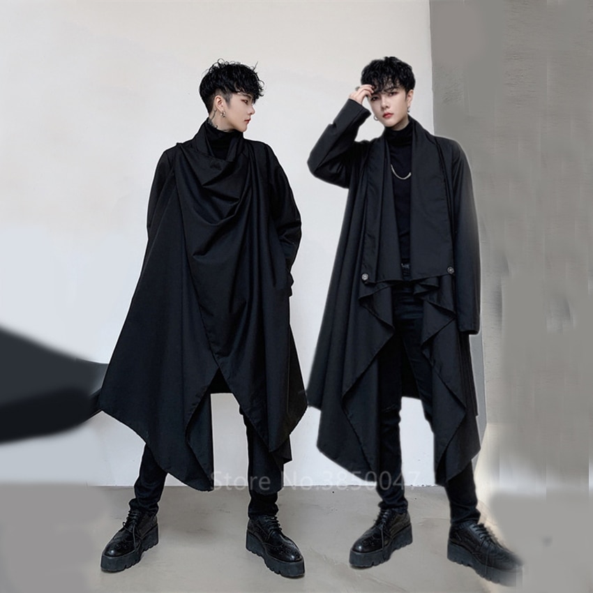 Japanese Kimono Dark Gothic Korean Style Trench Yukata Men Casual Loose Long Section Windbreaker male irregular