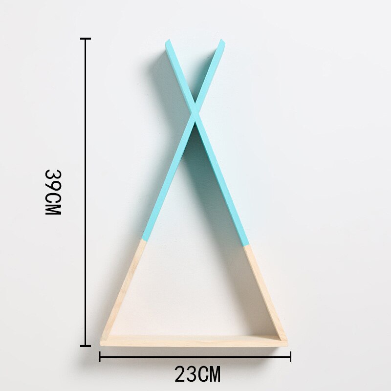 1PC X Triangle Wooden Shelf Home Wall Decorative Shelf For Kids Boy Girls Room Decorations Living Room Wall Decor Wooden Shelf: blue 1
