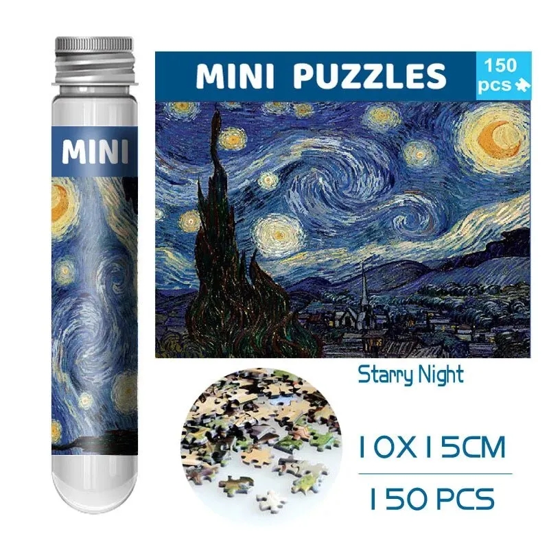 Test Tube Jigsaw Puzzle, pintura mundialmente famosa, Van Gogh a noite estrelada, presente de Natal, 150pcs