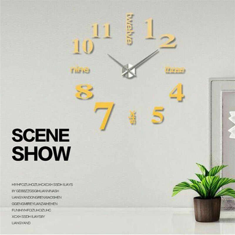 Large Wall Clock Big Watch Decal 3D Stickers Roman Numerals DIY Wall Modern Home Decor Crystal Mirror Vinyl Art Sticker Decals: Gold