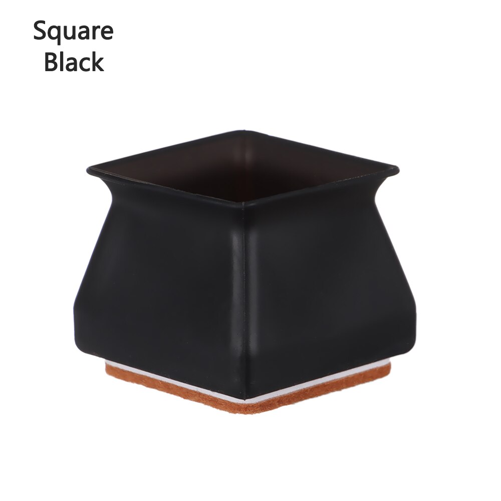 4 Pcs Silicone Round/Square Chair Table Foot Cover Protector Caps with Felt Bottom Furniture Anti-slip Mute Solid Pad: square-black