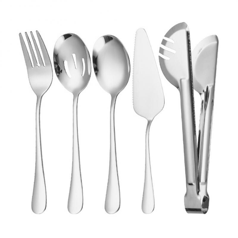 Cutlery Set Stainless Steel Food Tongs Meal Spoon Slotted Spoon Soup Spoon Dessert Fork Shovel Food Tongs Colander: 5pcs silver