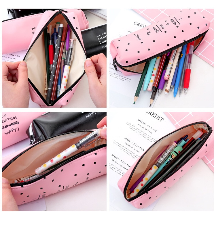 Cute Square pencil case girls Kawaii Pu Leather Pen Bag Stationery Pouch Office School Supplies cosmetic holder Zakka escolar
