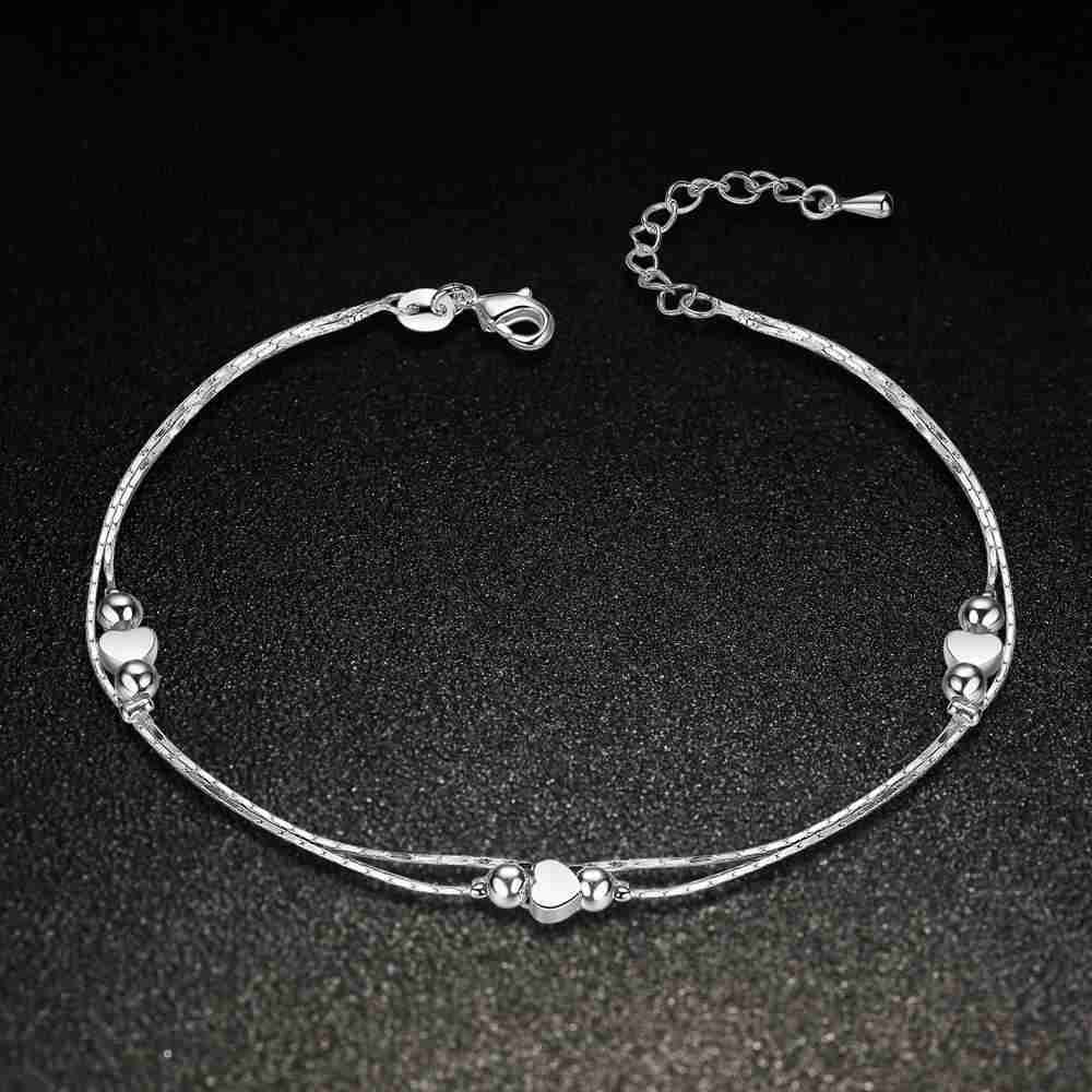 Heart Anklet 925 Sterling Silver Women Girl Lover Barefoot Anklet Foot Chain Jewelry