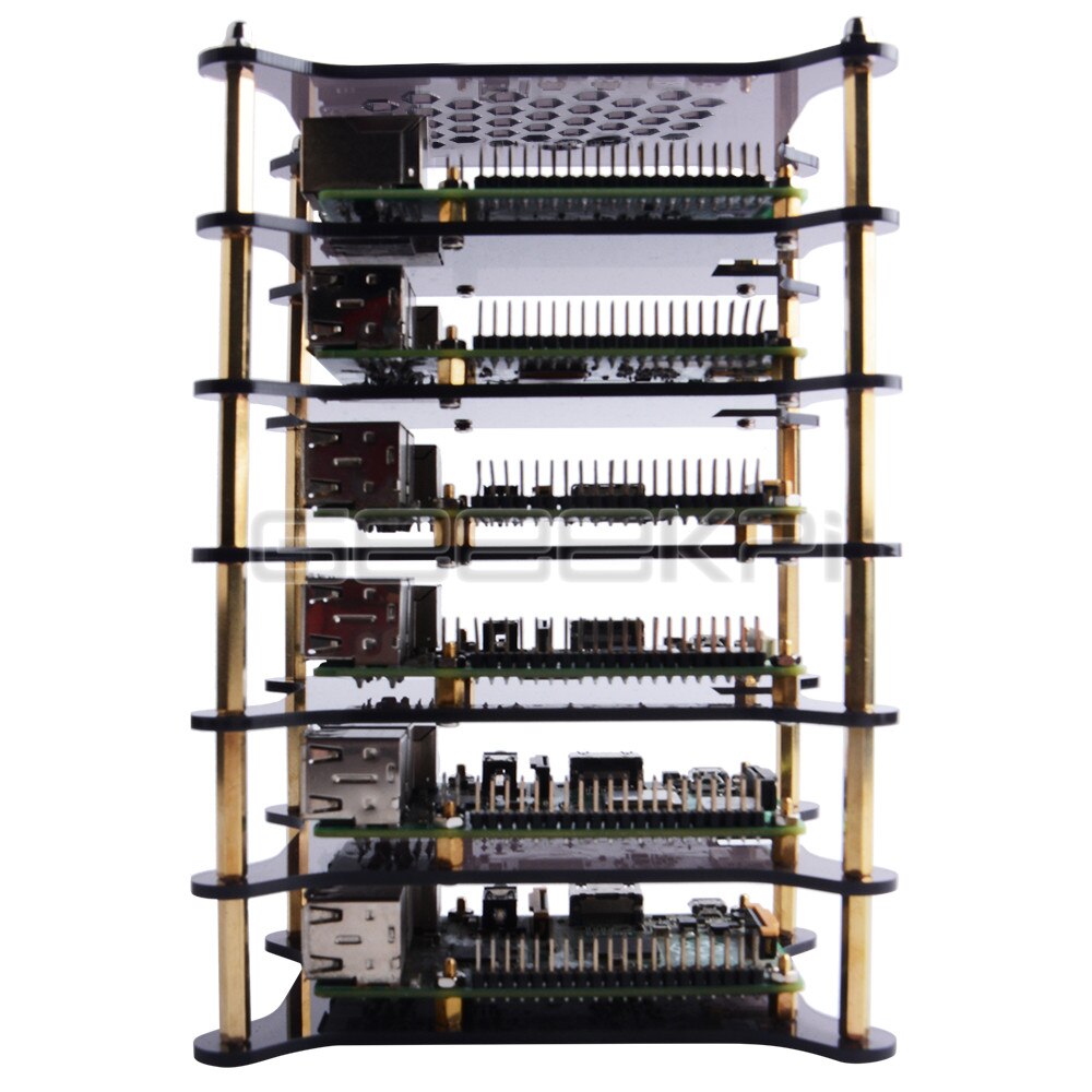 GeeekPi-boîtier en acrylique Transparent à 6 couches, clair/brun foncé, avec dissipateur thermique et tournevis pour Raspberry Pi 4 B / 3B + / 3B / 2B +
