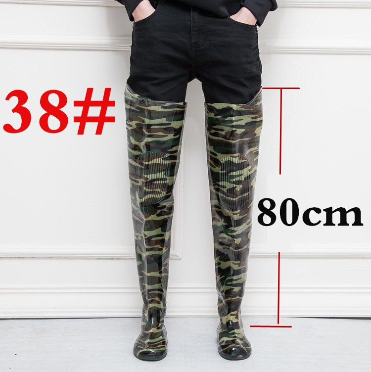 Saut en hauteur 80cm Camouflage bottes de pêche 0.55mm PVC intégré sans couture combinaison bottes de pêche respirant bottes de pêche: 38
