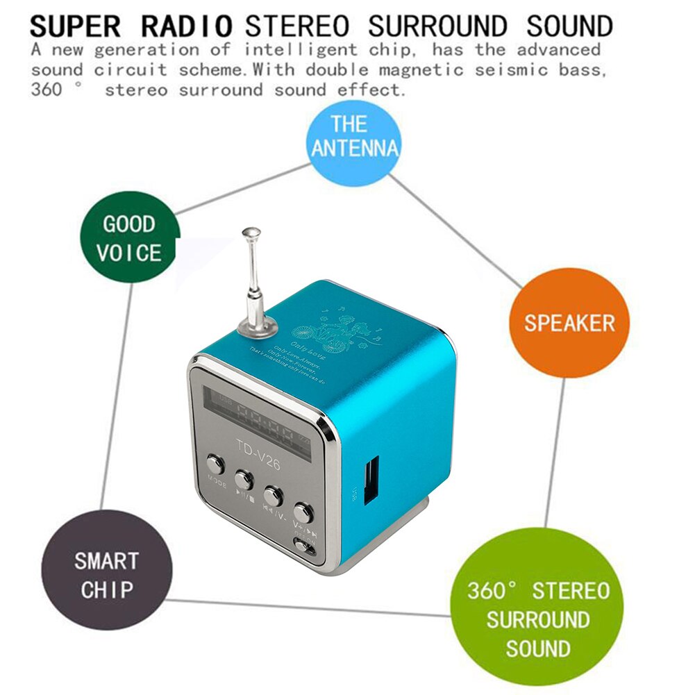 TD-V26 Mini Speaker Bluetooth-Compatibel 5.0 Fm Radio Ontvanger MP3 Speler Soundbar Draagbare Led Screen Fm Radio Functie Speaker