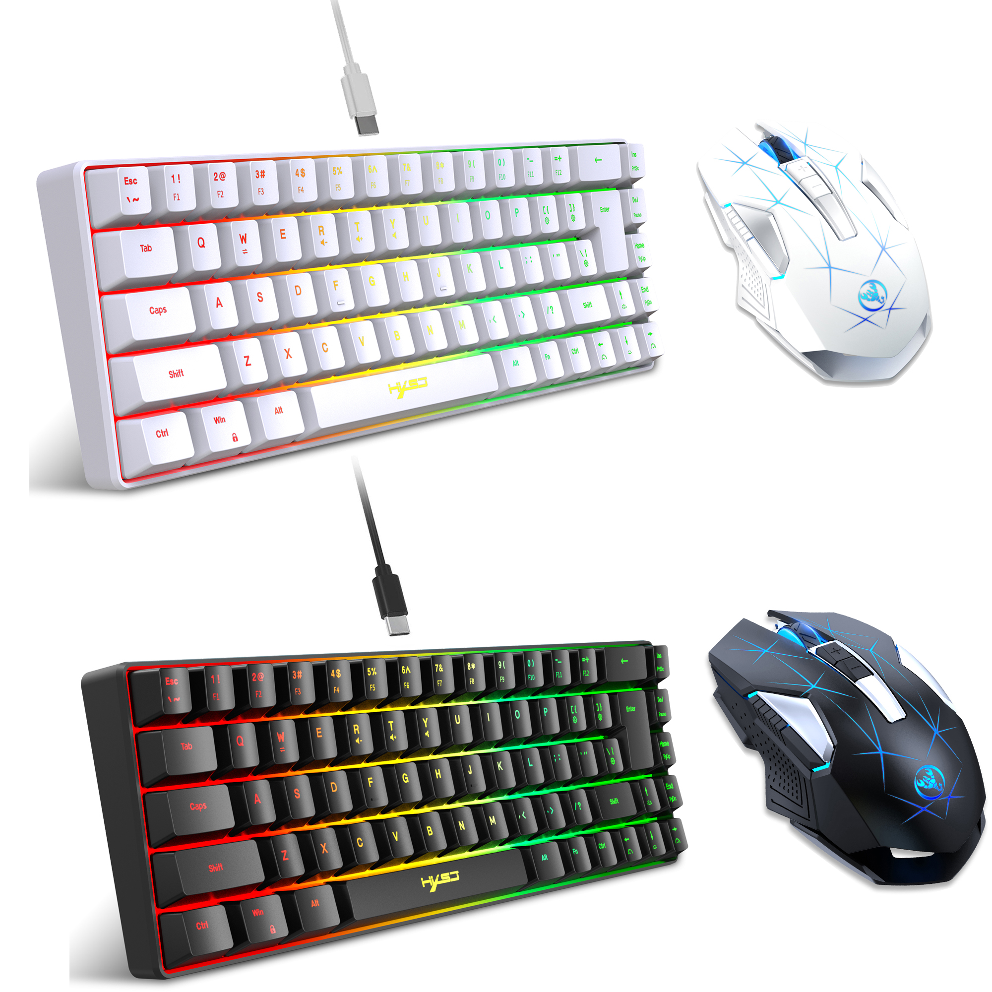 68-Tasten-Gaming-Tastatur- und Maus-Set, RGB-Hintergrundbeleuchtung, tragbare Spiele, kabelgebundene Membrantastaturen, kabellose Mäuse für das Heimbüro