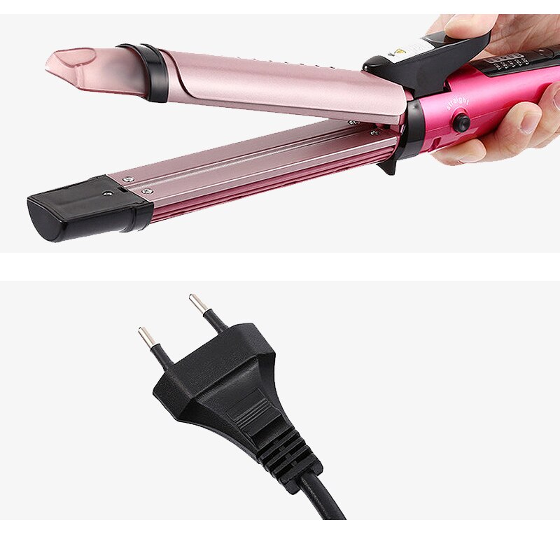 Kemei Steam Curling Iron Straightener 2 In 1 Electric Splint Perm Negative Ion Curling Rod Curls Straight Electric Curling Rod
