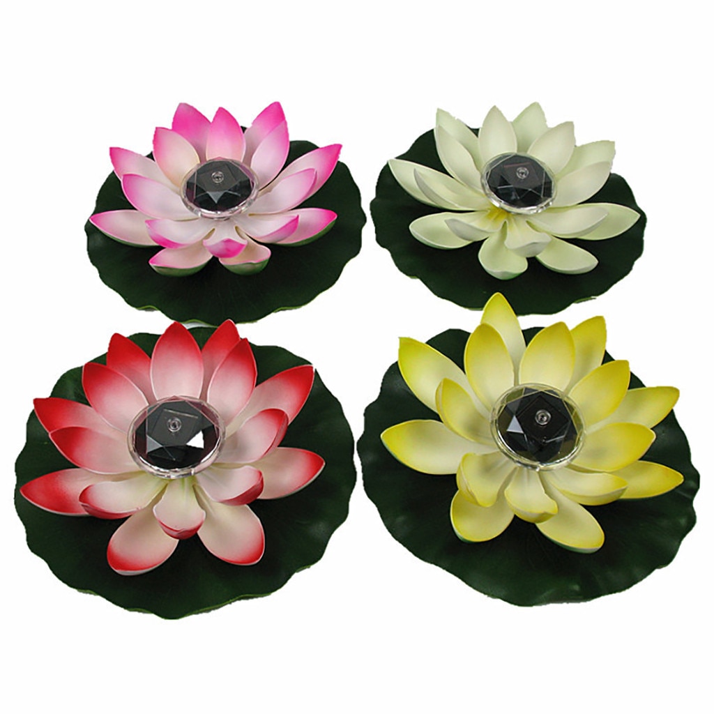 Solcelledrevet led blomsterlys kunstig lotus form flydende springvand dam have pool lampe led nat lys sol pool lys