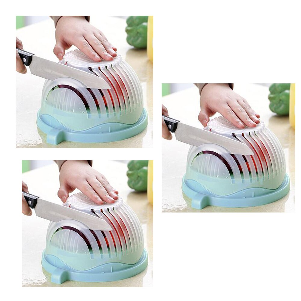 Salad cutting bowl 60Second Salad Cutter Bowl Kitchen Gadget Fruit Vegetable Chopper Slicers Cutter Salad Maker: 3pcs blue