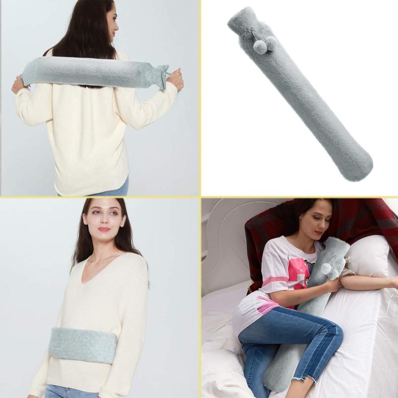 Long Stander Water Bottle Bed Warm Waist Back Water Bottle With Super Soft Plush Material Cover 2L Pure Natural Rubber