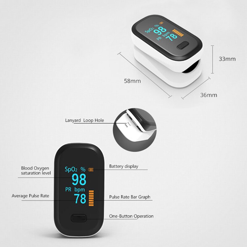 Pulsoximeter Tragbare Finger Oximeter Blut Sauerstoff Sättigung Meter OLED Fingertip SPO2 PR Monitor Oximetro De Dedo