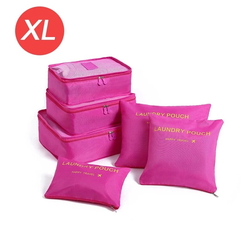 6-- delt stor reiseorganisator bærbar koffertorganisator klær sko sminkeveske bagasjeorganisator reiseoppbevaringsveske: Brun