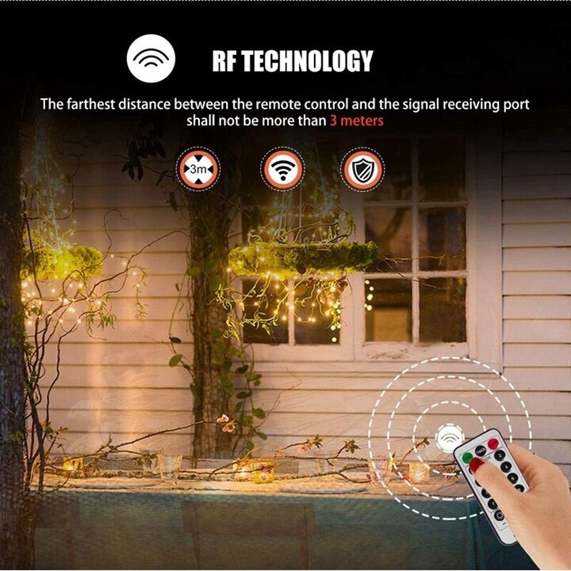 Fairy lights batteridrevne 5m 50 led lyskæder fjernbetjening timer glimtsnor lys 8 modes ildflue lys dekoration