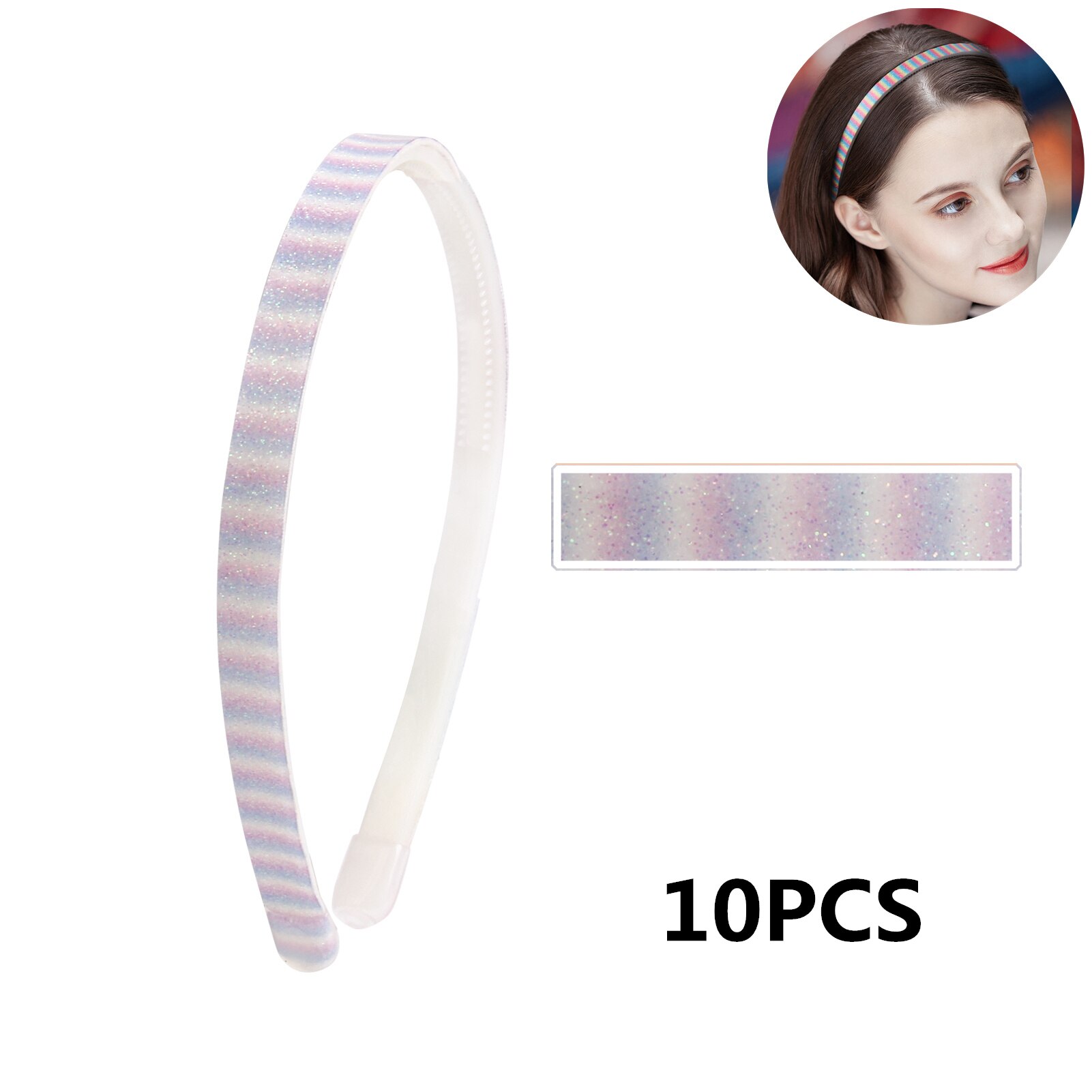 10Pcs 1Cm Haarband Rainbow Glitter Vrouwen Spons Hoofdband Dames Haarband Meisje Haar Bedekt Hars Haaraccessoires: 007-FG-2021-Y-4