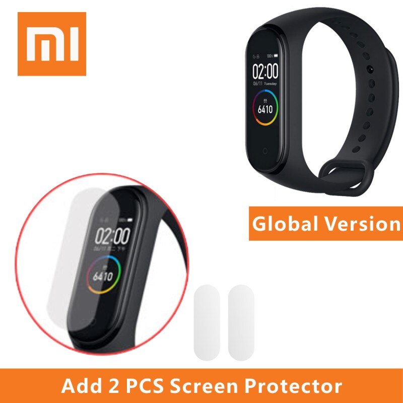 Original Xiaomi Band 4 Smart Bracelet 0.96'' AMOLED Color Touch Screen Heart Rate Fitness Wristband Mi band 4 Global Smart watch: GB With 2 Films